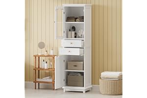 Siemd 63" Tall Bathroom Storage Cabinet with Glass Doors and 2 Drawers & Adjustable Shelves, for Bathroom, Kitchen, Dining Ro