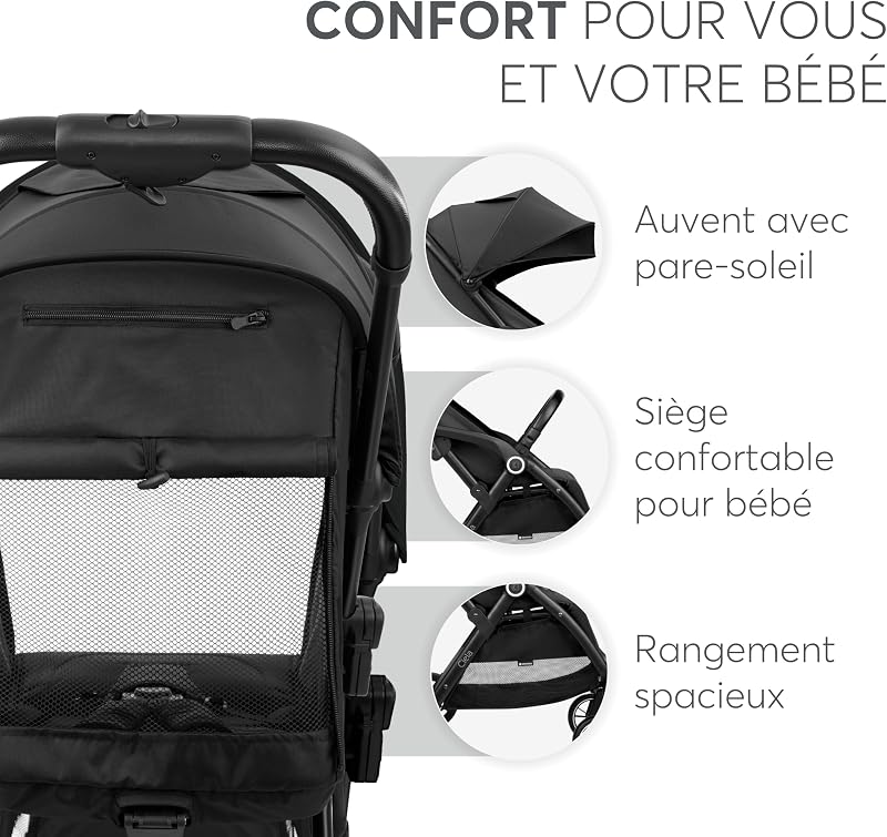 KikkaBoo Poussette Canne Compacte CIELA, Bébé jusqu’à 22 kg, Ultra Légère, Pliage Automatique, Dossier Inclinable, Format Cabine Avion, Noir