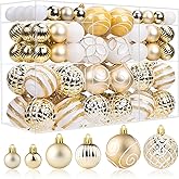 100ct Christmas Ball Ornaments Set, Champagne Gold and White Xmas Tree Decoration, Shatterproof Decorative Hanging Balls with Loop for Christmas Party Holiday Wreath Garland Home Decor