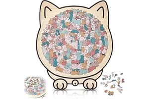 Wooden Cat Puzzle for Adults - 135-Piece Cat Shaped Wooden Jigsaw Puzzles, Decorative Design Home Decor, Creative Puzzle Gift