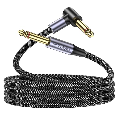 MOSWAG Guitar Cable, 1/4 Inch Right Angle to Straight, Amp Cord for Bass & Electric Guitar Compatible Bass Guitar, Electric, Amplifier (3Ft)