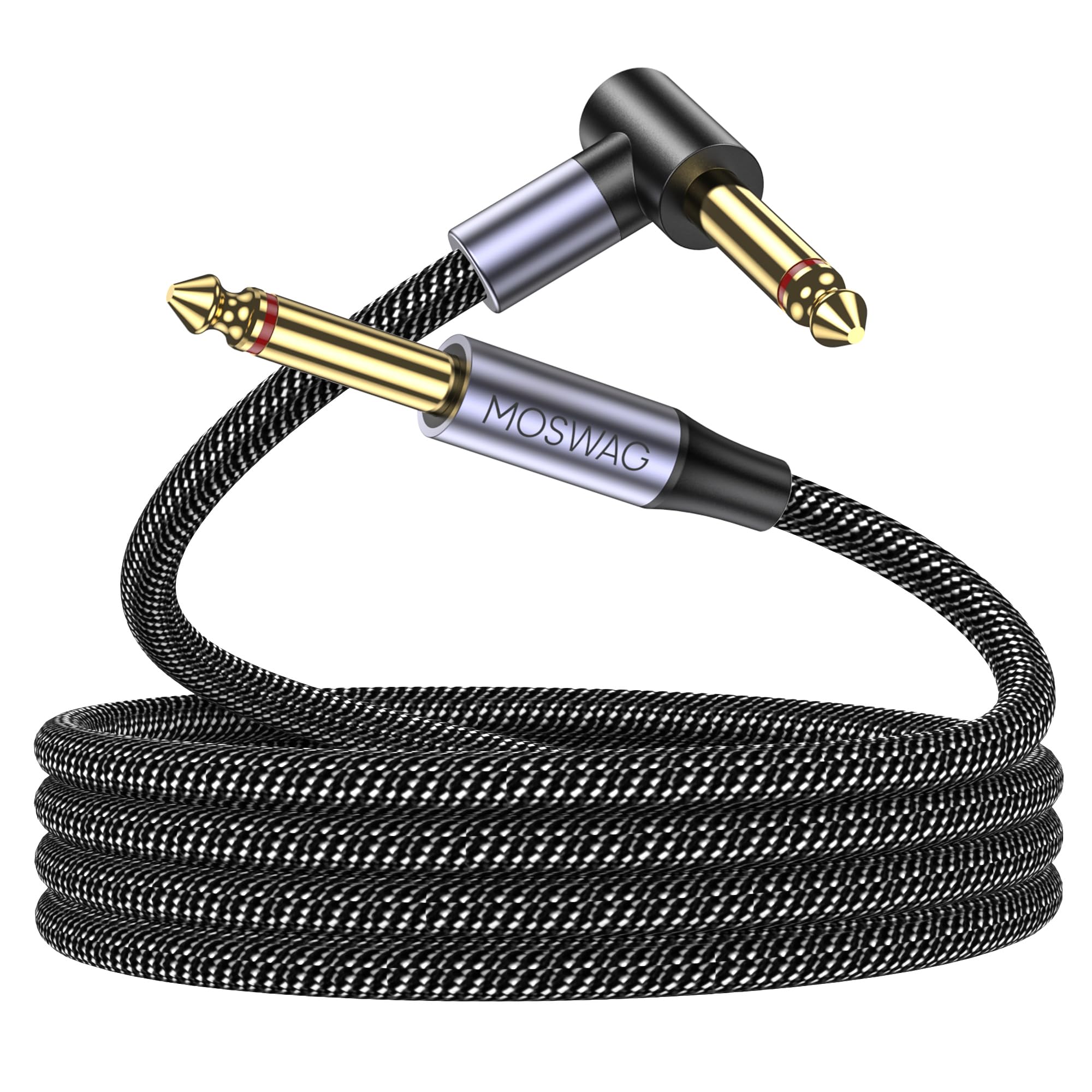 MOSWAG Guitar Cable 1M/3.3Ft, 1/4" 6.35mm TS Right Angle, Nylon Braided Dual Shielded, Noise Free Hi-Fi Bass AMP Cord for Electric Guitar Bass Amplifier Effects Pedal