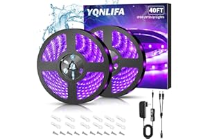 YQNLIFA Waterproof 40Ft Black Light Strip, IP65 Black Light Fixtures Kit, 720 LED Strip with 12V Power Supply for Outdoor Indoor Halloween Glow Neon Party Resin Curing Display Cabinet Posters Boat