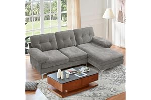 EASELAND 83" Chenille L Shape Convertible Sofa, Modern Sofa Couch for Living Room, 3-Seat Comfy Sofa Sectional with Reversible Wide Chaise for Bedroom, Deep Seat Sofa with Fluffy Armrests (Grey)