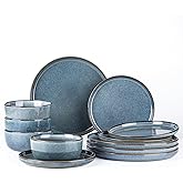 GBHOME Ceramic Dinnerware Sets for 4, 12 Pieces Stoneware Plates and Bowls Sets, Reactive Glaze Dishes -Scratch Resistant, Dishwasher&Microwave Safe, Space Blue