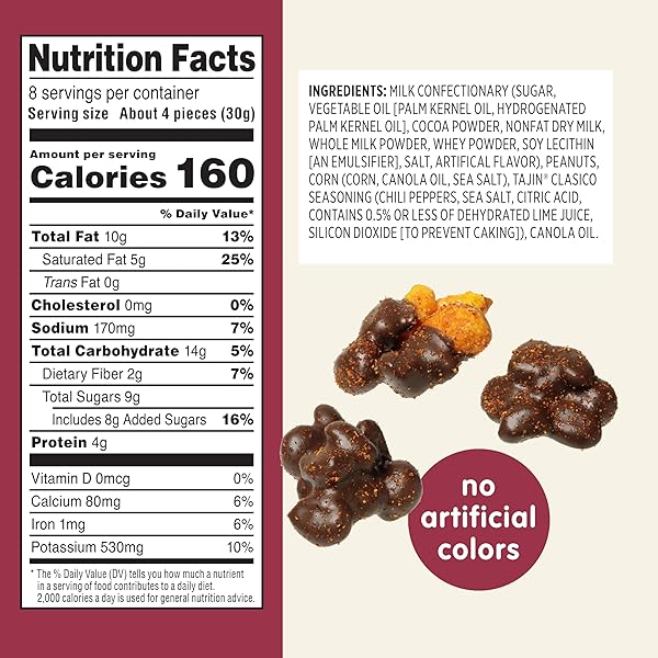 SNAK CLUB TAJIN CHOCOLATEY PEANUT AND CORN CLUSTERS, CHOCOLATE COVERED DRY ROASTED NUTS AND TOASTED CORN NUGGETS WITH CHILI AND LIME SEASONING, MILD, 8 OZ RESEALABLE BAG