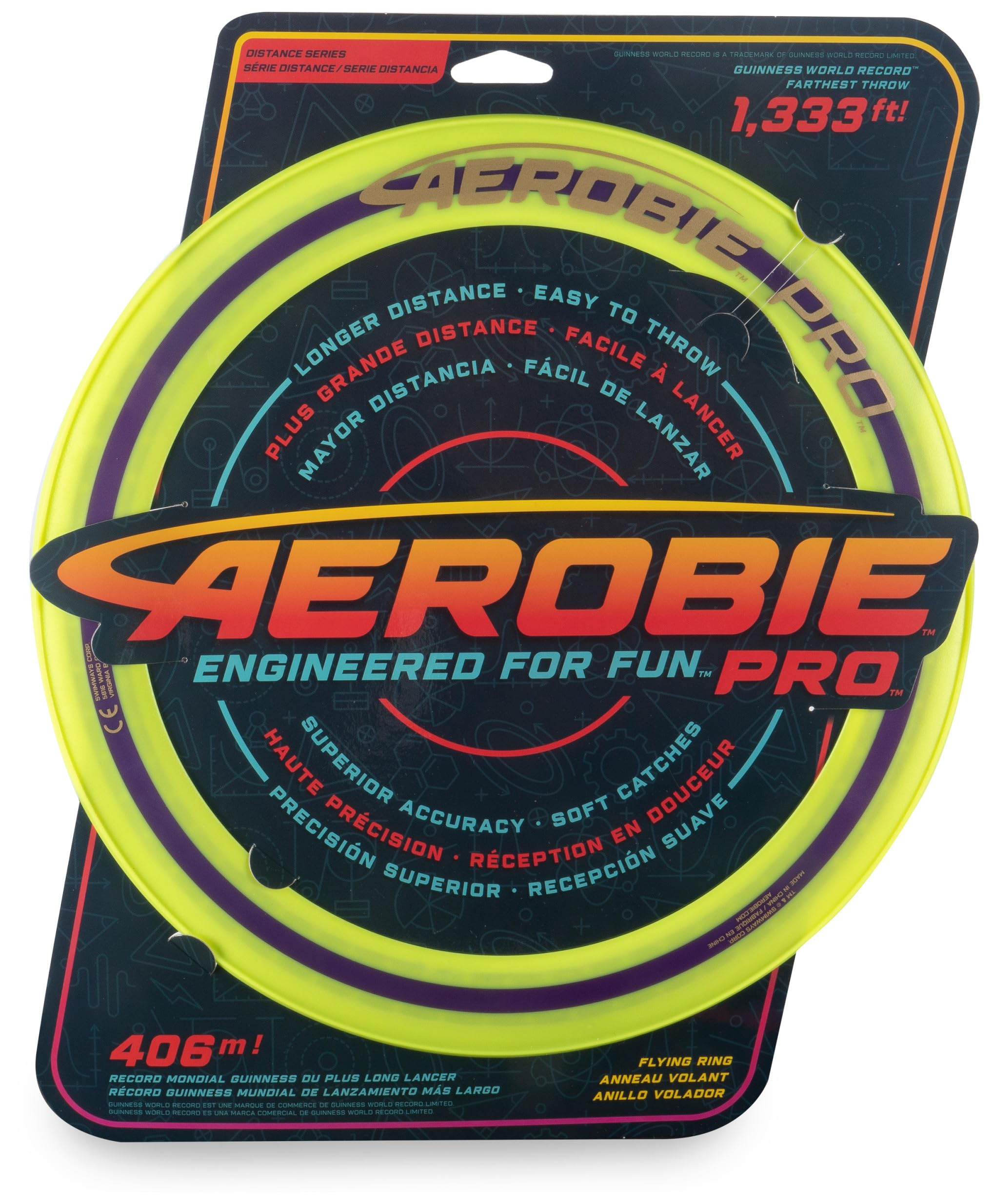 Aerobie Pro Flying Ring Throw Ring with Diameter 33 cm, Yellow, for Adults and Children from 5 Years (TOGGO Toys 2022)
