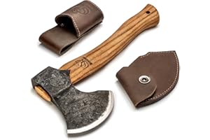 BeaverCraft Bushcraft Hatchet with Sheath for Camping AX3 - Small Wood Carving Axe - Forged Axes for Chopping - Forest Backpacking Hatchet with Wooden Handle - Firewood Splitting Axe, Gardening Axes