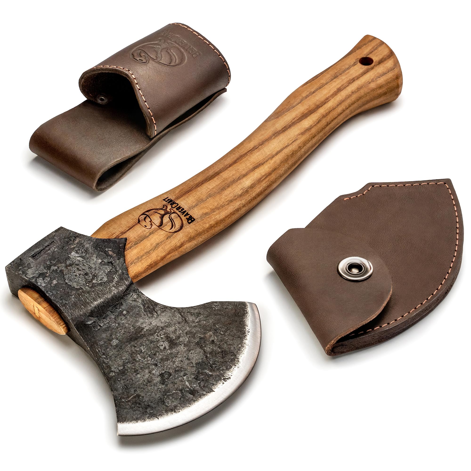 Photo 1 of BeaverCraft Bushcraft Hatchet with Sheath for Camping AX3 - Small Wood Carving Axe - Forged Axes for Chopping - Forest Backpacking Hatchet with Wooden Handle - Firewood Splitting Axe, Gardening Axes