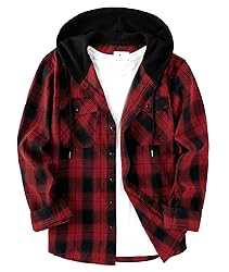 ZITY Men's Flannel Hoodie Shirts Casual Button Down