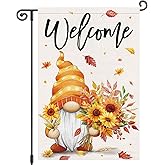 Louise Maelys Fall Gnome Garden Flag Welcome Sunflower 12x18 Inch Double Sided Maple Seasonal Autumn Floral Small Burlap Yard Sign Outside Outdoor House Decoration