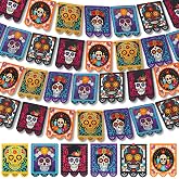 Fanfanwin 4 Pack Dia De Los Muertos Decorations Papel Picado Felt Banner | Day of The Dead Mexican Sugar Skull Garland, Reusable Ofrenda Altar Bunting, Hanging Supply for Fiesta Home Party Celebration