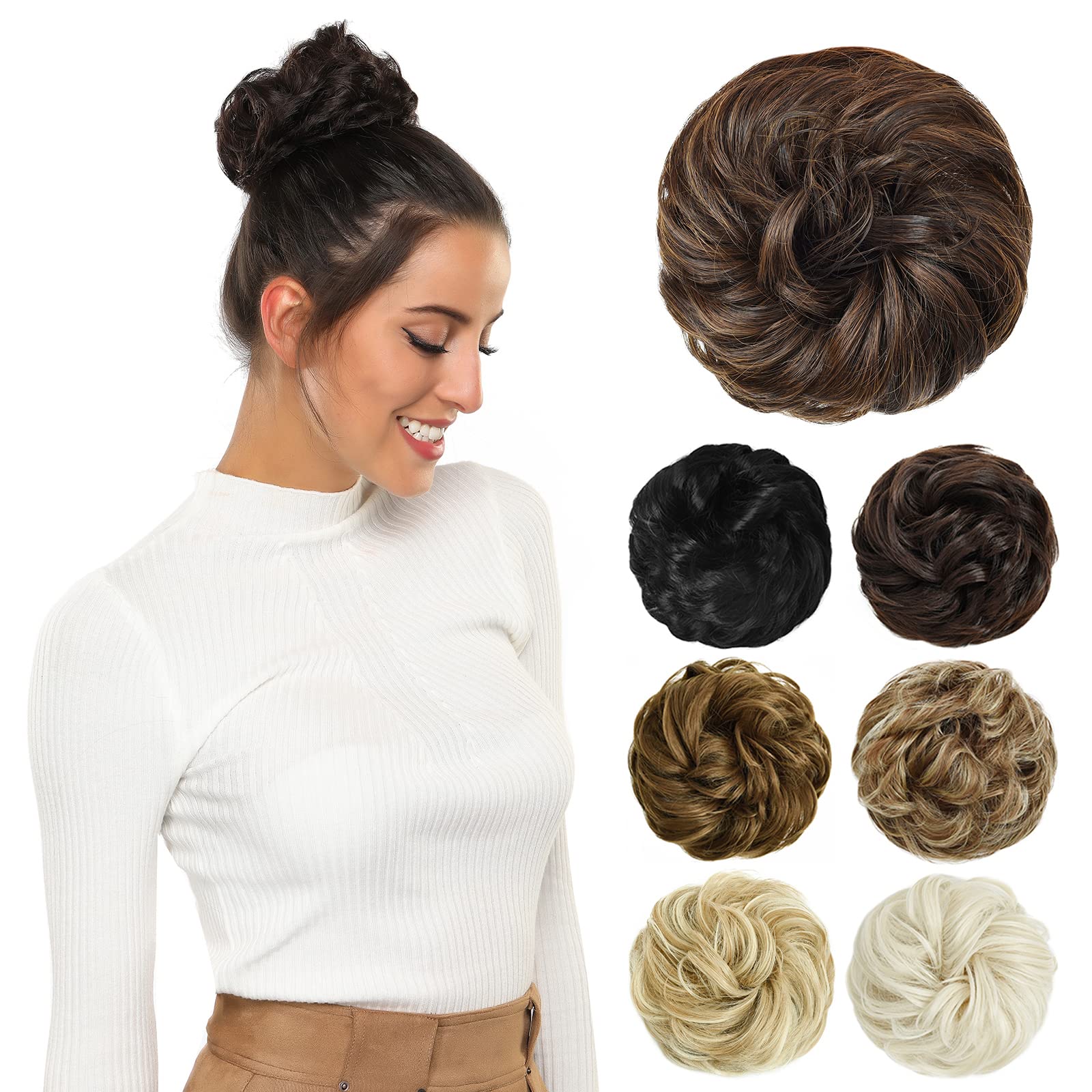 Yamel Messy Bun Hair Pieces for Women Hair Bun Extension Natural Black in Light Auburn Updo Curly Messy Bun Scrunchie