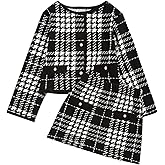 WDIRARA Toddler Girl's 2 Piece Houndstooth Button Down Jacket Top and Mini Skirt Cute Set