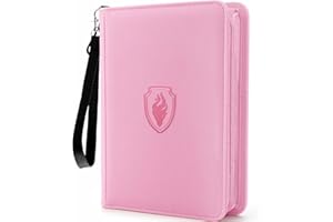 Fabmaker Premium 4 Pocket Zip Card Binder, Trading Card Binder for 320 Cards, Portable PU Card Collection Binder, Collector Card Album Folder for Game & Sports Cards (Pink)