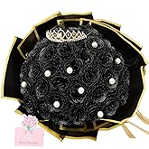 DIY Glitter Roses Bouquet Black - 36 Pack Fake Shiny Flowers with Stems Eternal Floral for Halloween Elegance Wedding Bouquets Graduation Anniversary Birthday Gifts Party Christmas Decorations