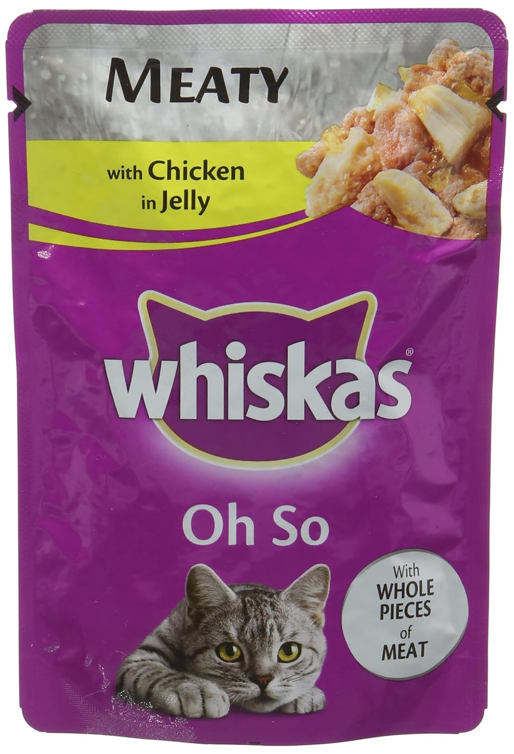 whiskas 1+ Oh So Wet Cat Food for Adult Cats with Chicken in Jelly