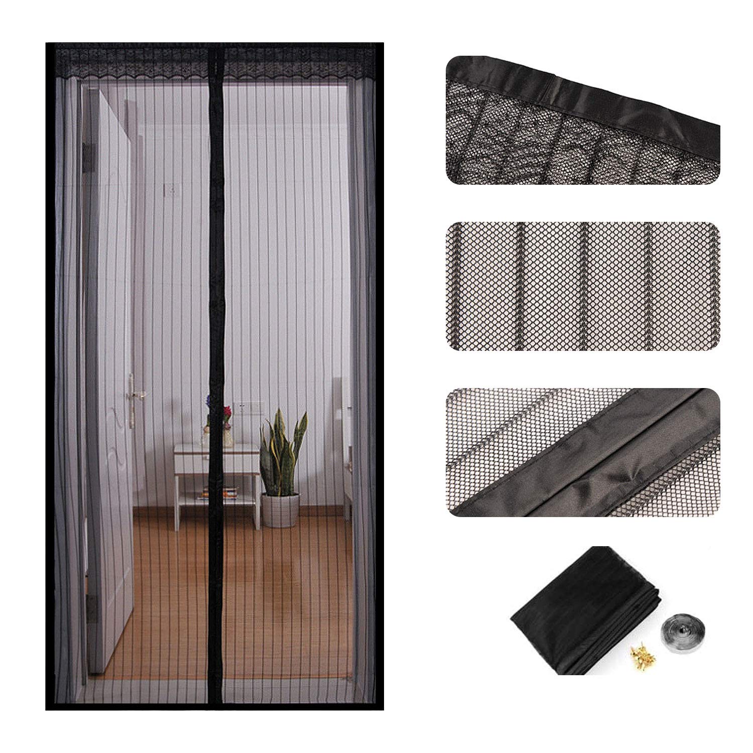 Magnetic Fly Screen Door Insect Protection, The Magnetic Curtain for Balcony Door, Cellar Door, Patio Door, Living Room, Black (210 x 90 cm)