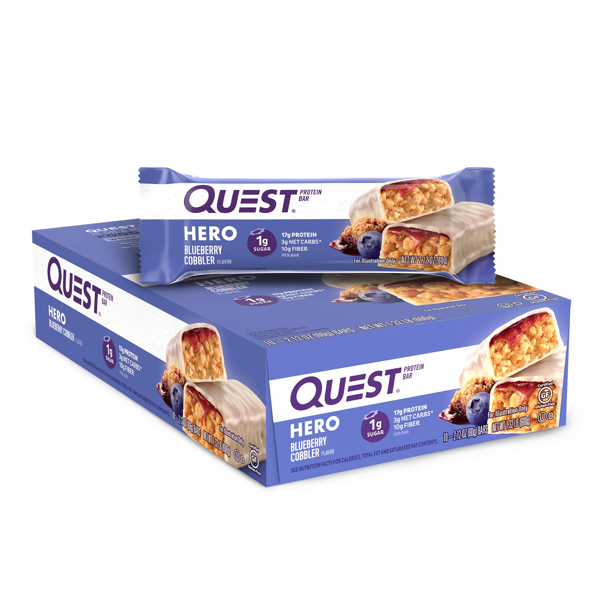 Quest Nutrition Blueberry Cobbler Hero Protein bar, Low Carb, Gluten