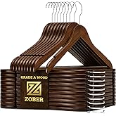 ZOBER Wooden Hangers - Heavy Duty, Non Slip Wood Hangers for Coats, Jackets, Suits, & Pants - Coat Hangers for Closet W/Bar and Notches 20 Pack