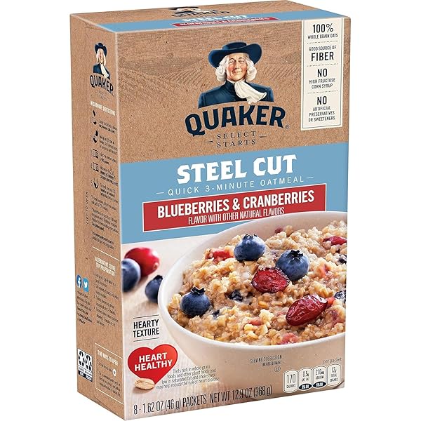 QUAKER, INSTANT STEEL CUT OATMEAL, CRANBERRIES AND BLUEBERRIES,...