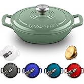 ROSSALLINI Signature Enameled Cast Iron Braiser, Non-Stick Serving Pot with Tight Fitting Lid for Perfect Roasting, Baking, Sauteing, Searing, and Pan Frying | 5Q (4.7L) - Sage