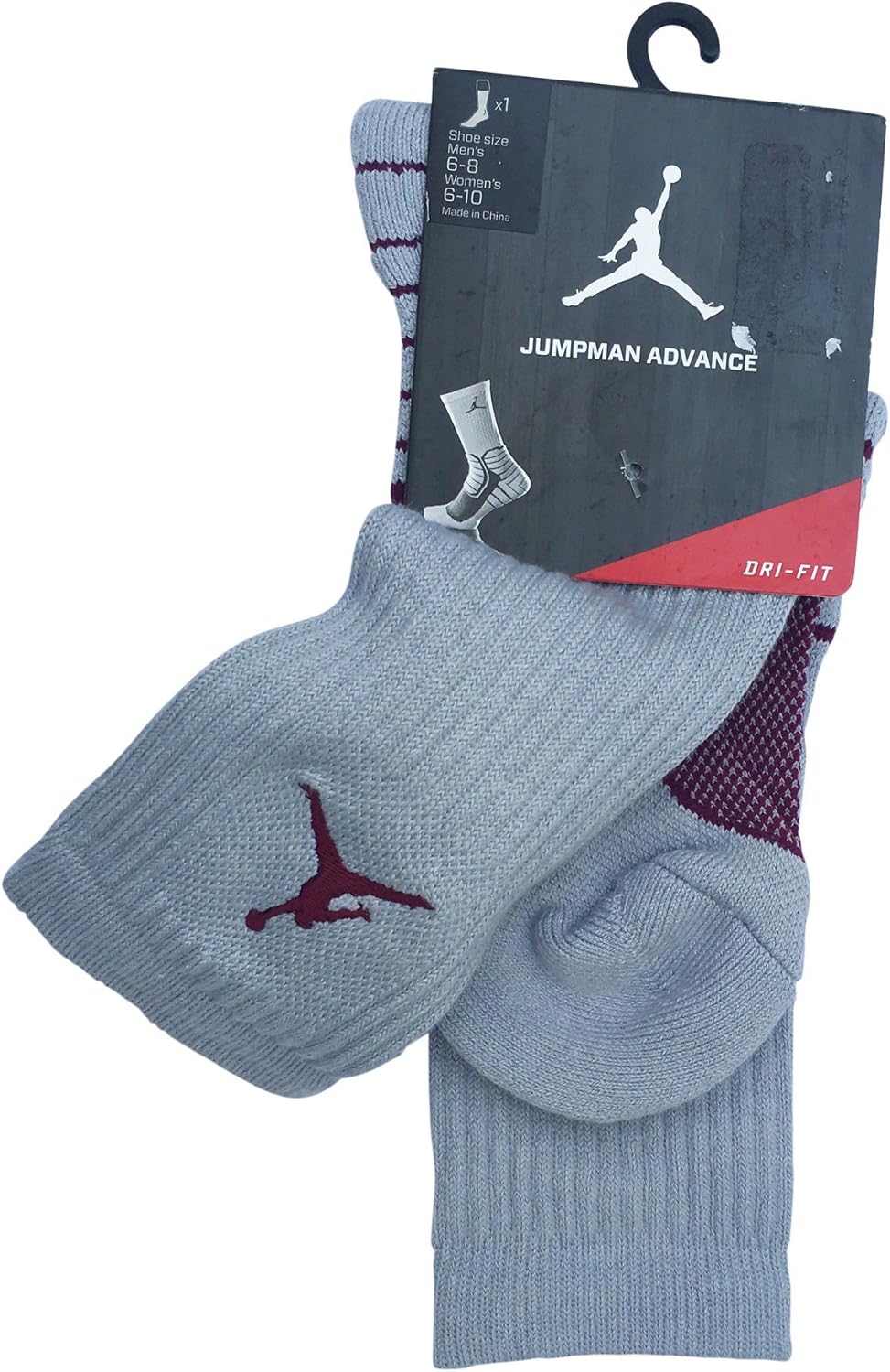 Air Jordan Jumpman Advance Mens Crew Socks (Grey/Burgandy) Mens size 68 Shoes