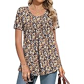 Womens Summer Tops Short Sleeve Shirts for Women Scoop Neck Tops Loose Fit Casual Comfy Women Blouses Flowy Top M-3XL
