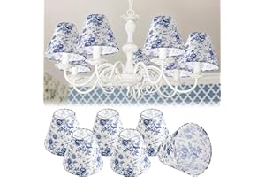 VIHOSE 6 Pcs Chandelier Shades Small Chinoiserie Lamp Shade French Countryside Toile Clip Bulbs Lampshade 3 x 6 x 5 Inch Lamp Chimney Cover for Chandelier Farmhouse (Blue Floral)
