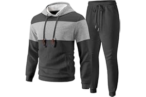 UOUA Mens Tracksuit 2 Piece Hoodie Sweatsuit Sets Casual Athletic Jogging Suits Waffle Jacquard Outfits