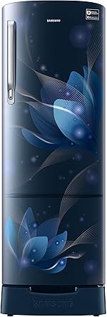 Samsung 255 L 4 Star Direct Cool Single Door Refrigerator(RR26N389YU8/HL, Blooming Saffron Blue, Base Stand with Drawer, Inverter Compressor)