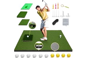 MyVoice Ultimate Golf Mat Set - 5x4ft Large Golf Hitting Mat for Indoor & Outdoor Use, Thickened Design with Interchangeable Mats, Includes 10 Practice Balls & 9 Tees, Golf Enthusiasts