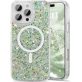 UEEBAI Glitter Case Magnetic for iPhone 16 Pro Max Case, Luxury Shiny Bling Sparkly Phone Cover Compatible with MagSafe, Wireless Charge Crystal Diamonds Shiny Cover for Women - Green