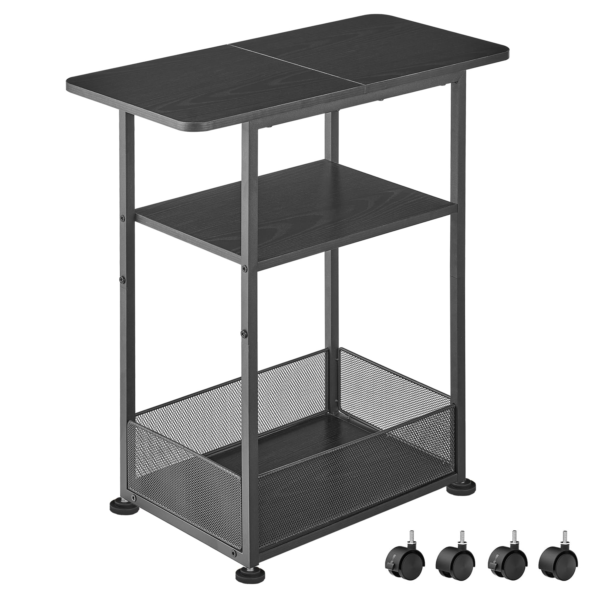 Photo 1 of DALEMHOME Side Table with Wheels, Narrow Side Table with 3-Layer Storage Shelves, Slim Nightstand, Metal Frame, for Small Spaces, Living Room, Bedroom, 23.6" D x 11.8" W x 25.2" H, Black