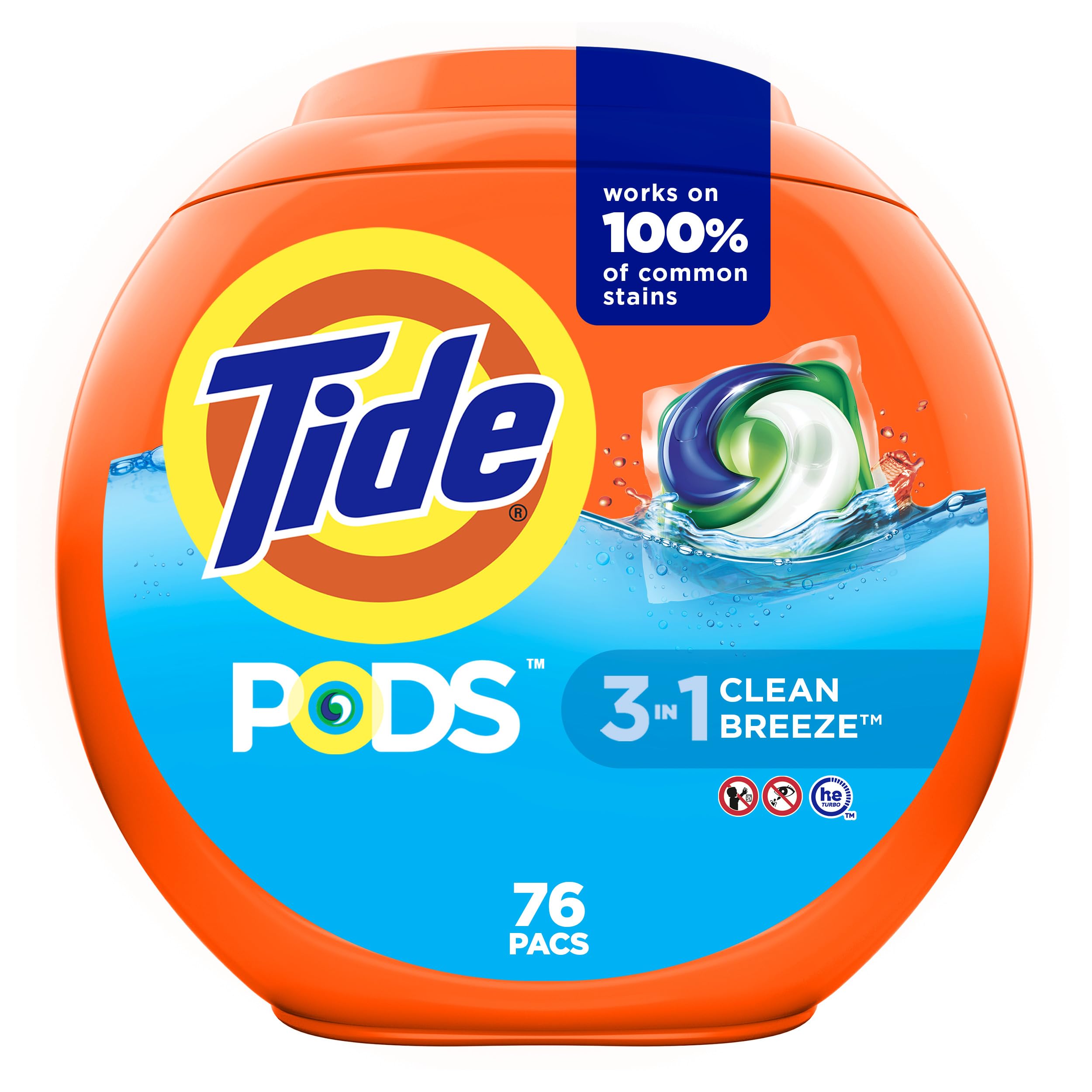 Photo 1 of Tide PODS Liquid Laundry Detergent Soap Pacs HE Compatible 76 Count Powerful 3-in-1 Clean in one Step Clean Breeze Scent