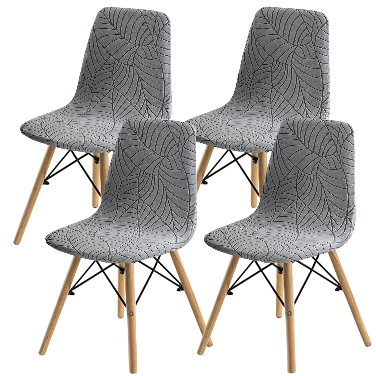 SHENGYIJING Dining Chairs Covers Set of 2/4/6,Style Shell Dining Chair Mid Century Modern Chair Sipcover,Upholstered Dining Accent Side Chair Covers (Light Grey1,4 Pieces)