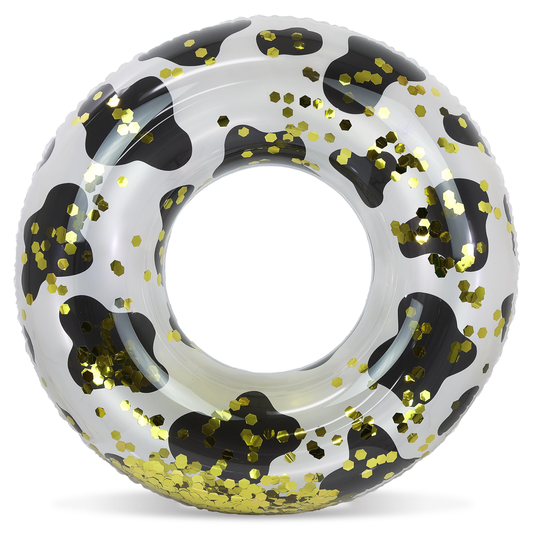 POZA Cow Inflatable Pool Float Tube - Sparkly Confetti-Filled Cow Swim Ring Pool Float Kids and Adults, UV Resistant Vinyl Ring Floatie for Pools, Beach or Lakes - 36 Inches