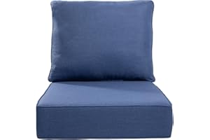 Giantfurnni Luxury 6 Inch Outdoor Cushions 24x24 - Water&UV&Fade Resistant 1 Set Zippered Patio Furniture Cushion for Wicker Dining Rocking Swivel Chairs Loveseat Couch Sectional Sofa - Navy Blue