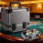 WinnerWhy 1000pcs Poker Chip Case Carrier, Aluminum Alloy Frame Storage Box | Poker Chip Holder, 1000 Chip Capacity, Key Lock Security, Portable Carry Handle, Casino Game Room Storage, 10 x 10 x 7 Inch