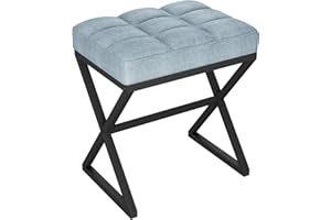 YMYNY Vanity Stool, Linen Footrest, Ottoman Bench with X-Shaped Metal Legs, Makeup Dressing Stool for Vanity, Living Room, Be