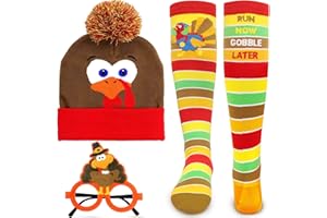Fancy Land Turkey Beanie Hat and Knee High Socks and Turkey Glasses Thanksgiving Costume Accessories Turkey Costume Set 3 Pcs for Women Men Gifts Party Favors Decorations