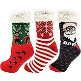 Winterlace Fuzzy Fluffy Slipper Socks, 3 Pairs Womens Sherpa Non Slip Plush Comfy Cozy Cabin Sock