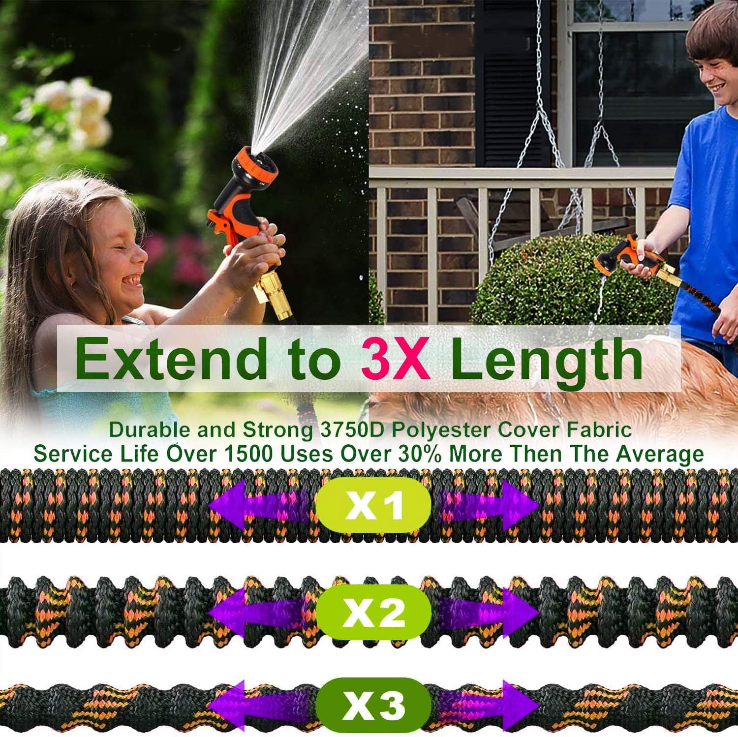 Garden Hose Expandable Garden Hose 100 ft Garden Hose with Triple Layer Latex Core, 3/4" Solid Brass Fittings, 3750 D Extra Strength Fabric 10 Function Spray Nozzle for All Your Watering Need: Home Improvement