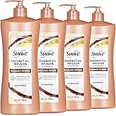 Suave Coconut Oil Infusion Shampoo for Damaged Hair, Salon-Proven Damage Repair System, Hydrates & Moisturizes for Visible Repair in 3 Uses, 28 FL OZ Pump, 4 Count