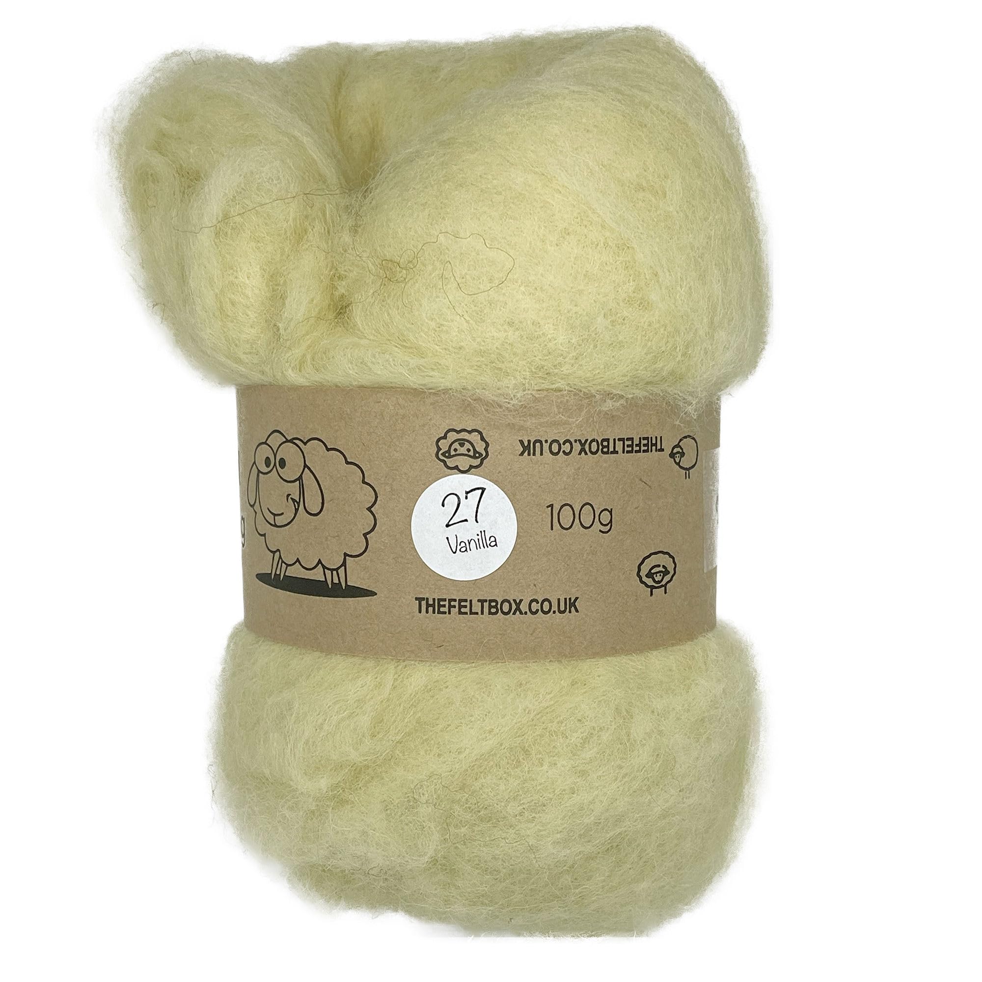 The Felt Box Needle Felting Wool – Vanilla Shade #27 Pale Yellow (100g Total) – Carded Batt with Coarse Short Fibres – Perfect for Dolls Animals Flowers & Neutral Craft Designs