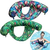 FindUWill Inflatable Pool Floats Chairs, 2-Pack Comfortable Fabric Covered Pool Chairs with Sling, Stable Swimming Noodles Seats for Adults, Summer Pool Floaties for Adults
