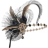 Coucoland Flapper Peacock Feather Headpiece - Great Gatsby 1920s Costumes for Women Roaring 20s Accessories Headband Mask