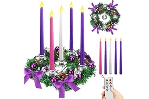 Tioncy 12 Inch Christmas Advent Wreath Candle Holder with 5 Flameless Candles Remote Control Wreaths Holder Centerpiece Decoration with Berries(Stylish,11 x 0.8 x 0.8 in)