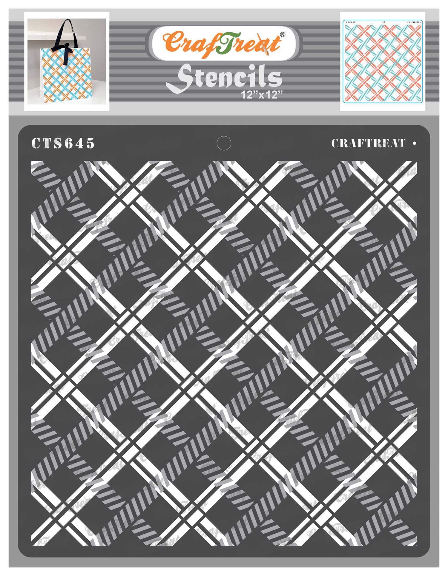 CrafTreat Plaid Stencils for Painting on Wood - 2 Step Plaid II - 2 Pcs - 12x12 Inches - Checker Pattern Stencil for Painting Walls - Buffalo Plaid Check Stencil for Fabric Painting