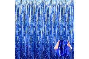 FERWZSR 6 Pack Blue Foil Fringe Curtain Backdrop, 3.28Ft x 8.2Ft Metallic Tinsel Foil Fringe Streamer Curtains for Photo Booth, Valentine's Day， Wedding, Birthday, New Year Party Decorations